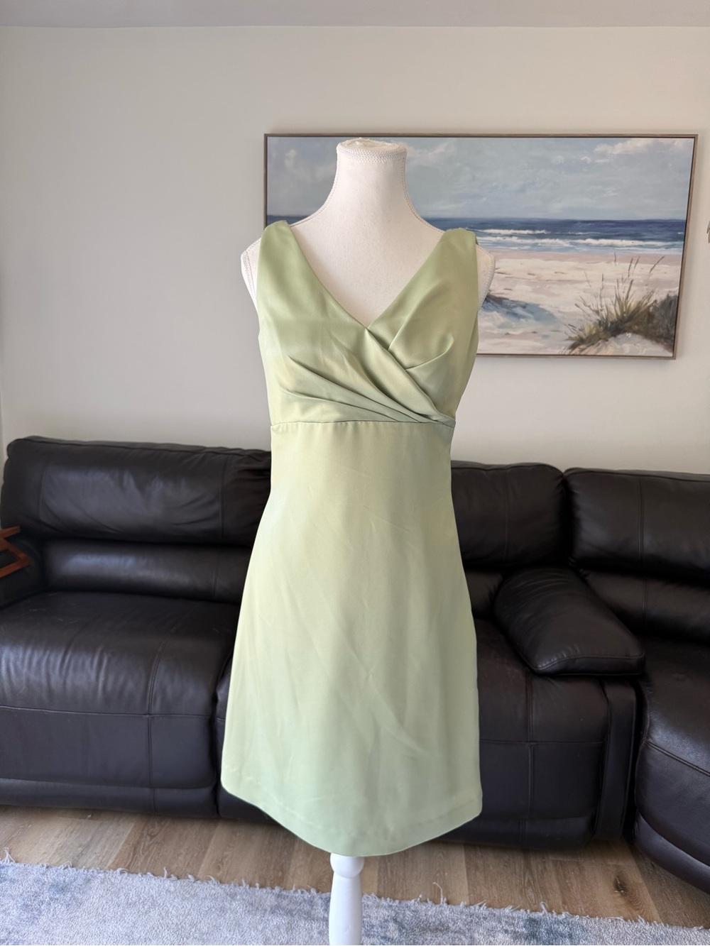 Vintage Bill Levkoff Sage Green Satin Cowl Back Midi Dress Size 12 Fits S/M